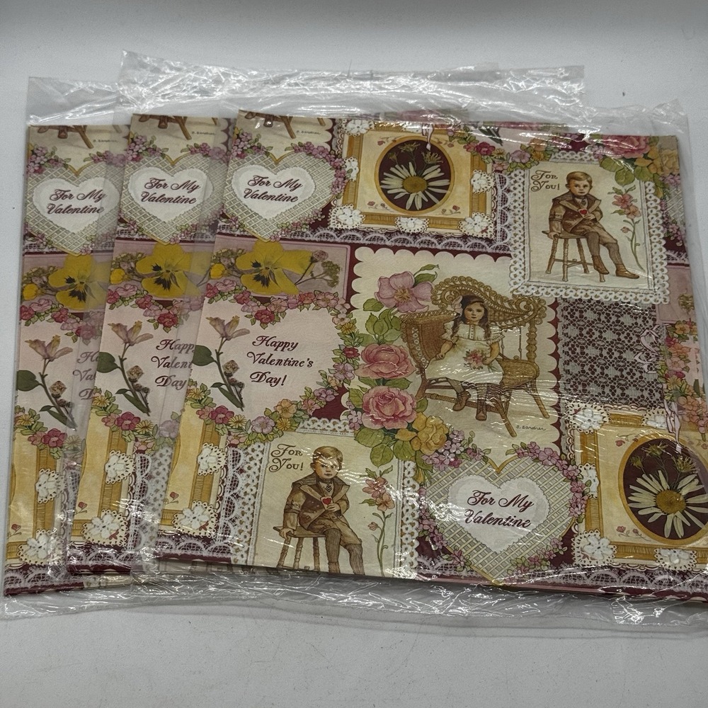 Vtg Valentines Day Wrapping Craft Paper Lot 3 Sealed Current Inc 24x20" 6Sheets